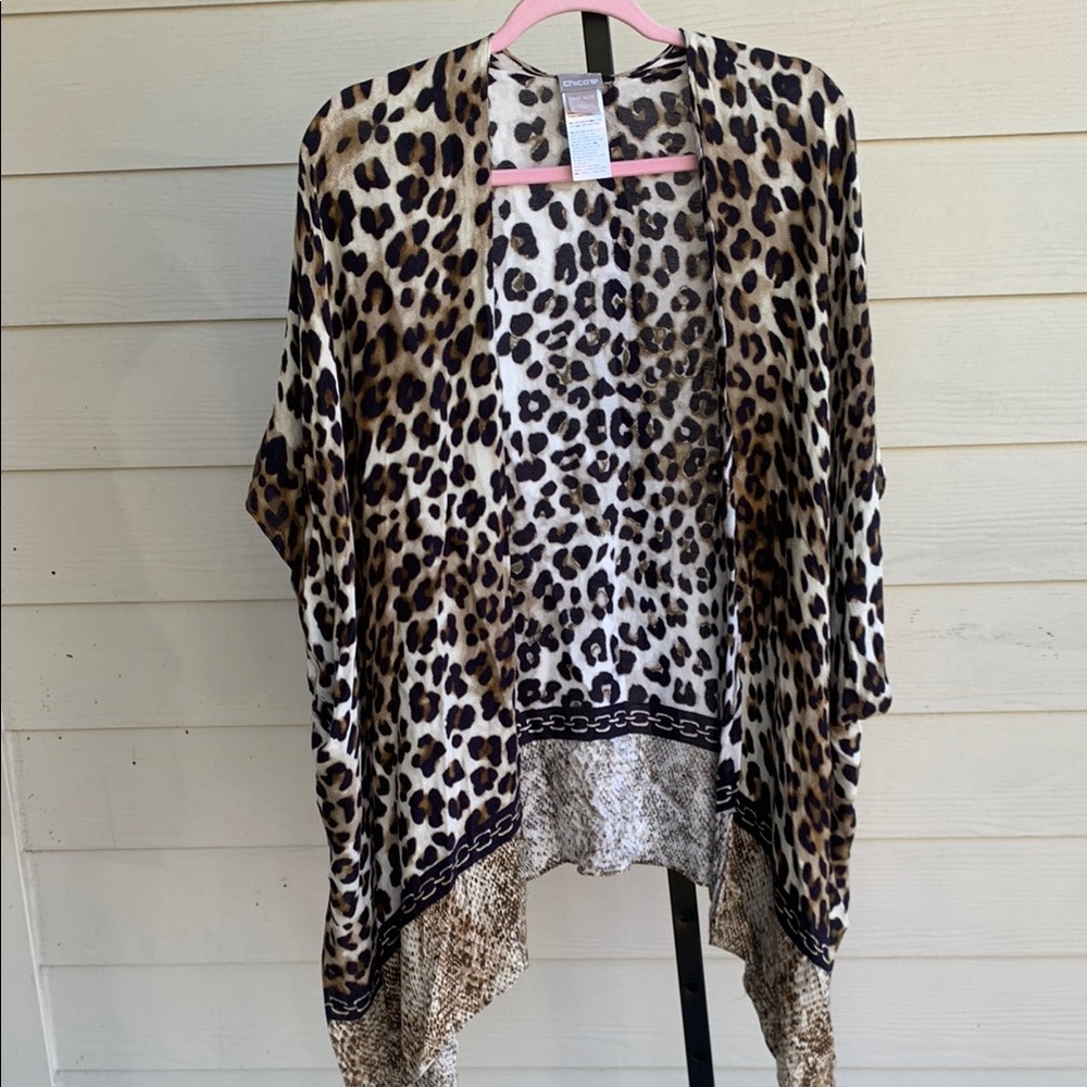 Chicos Leopard animal Print Kimono Cardigan one size